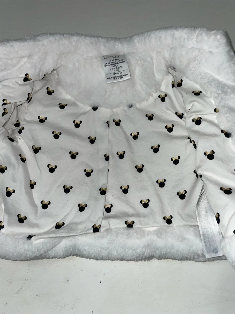 Disney Baby white fur coat with gold Mickey size 18-24 months